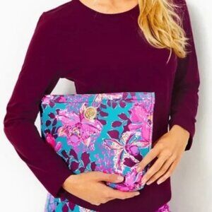 New with Tags Lilly Pulitzer Neoprene Pouch Blue Rhapsody Orchid You Not Swim